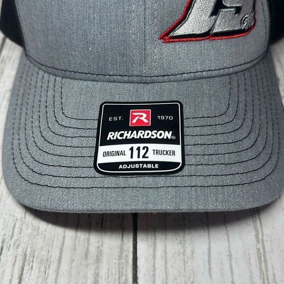 Richardson Original 112 Trucker Hat Cap Gray Black Adjustable 19 Racing - Picture 3 of 9